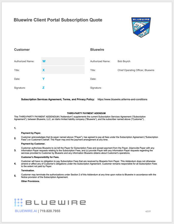 Bluewire Client Portal Quote 2v2